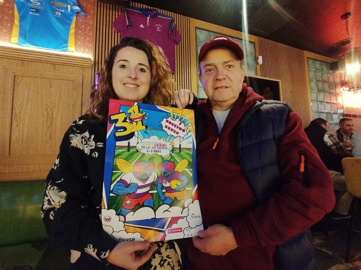 Lara Vega y el presidente del Pilier Rugby Club, José Luis Lorenzo Bobes.