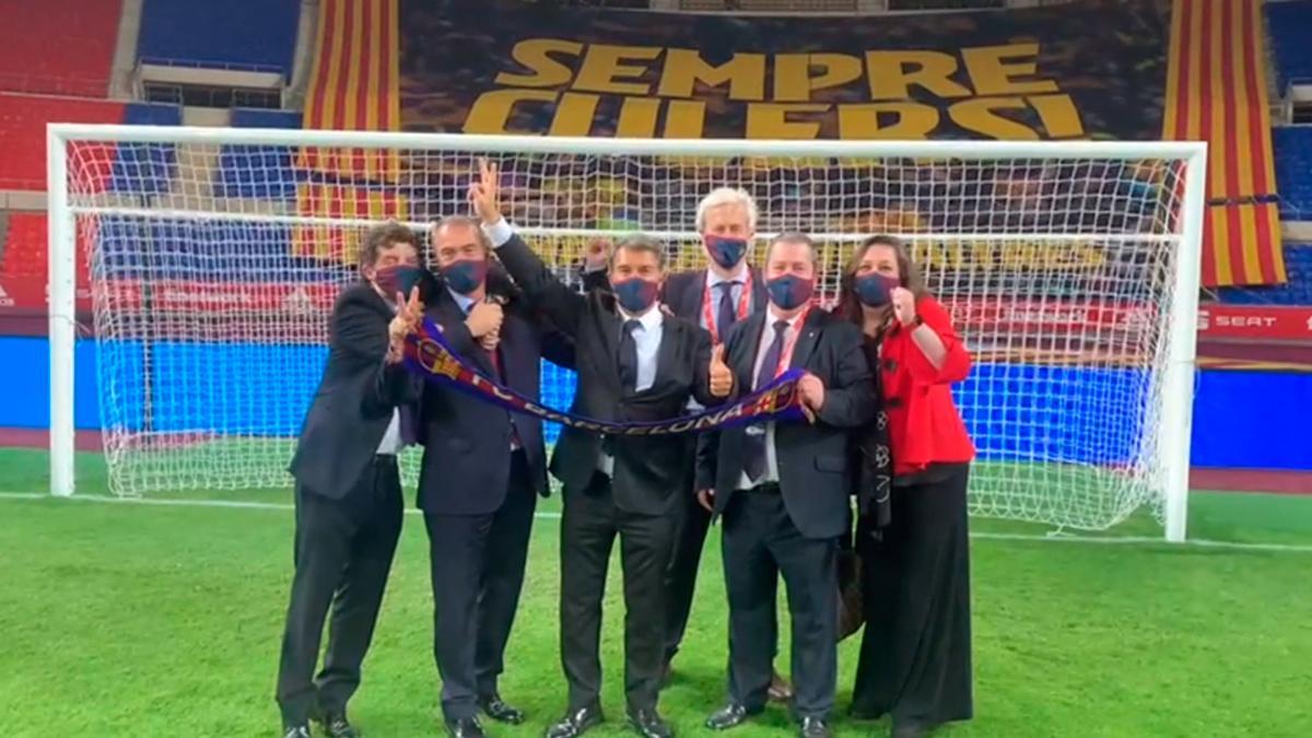 Así celebro Laporta su primer título tras ser reelegido presidente del Barça