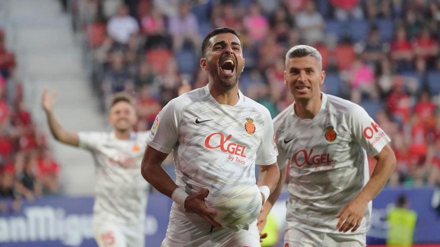Ángel Rodríguez celebra el primer gol del Mallorca