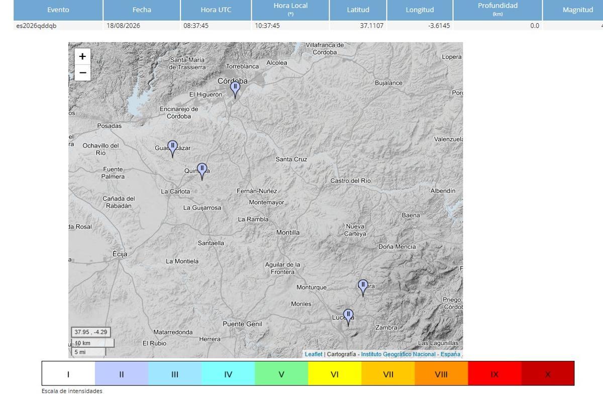 Puntos de la provincia de Córdoba en los que se ha sentido el terremoto de Granada.