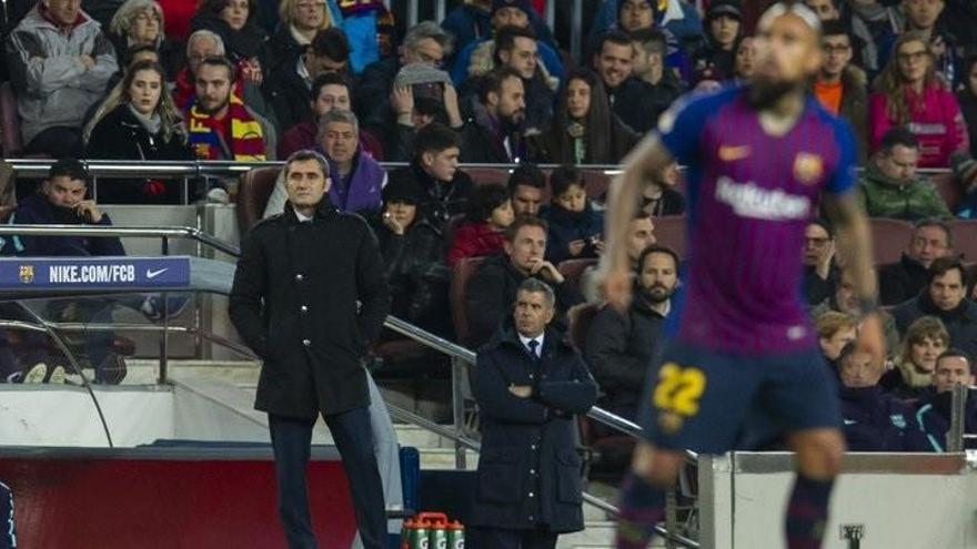 Valverde durante el Levante-Barcelona.