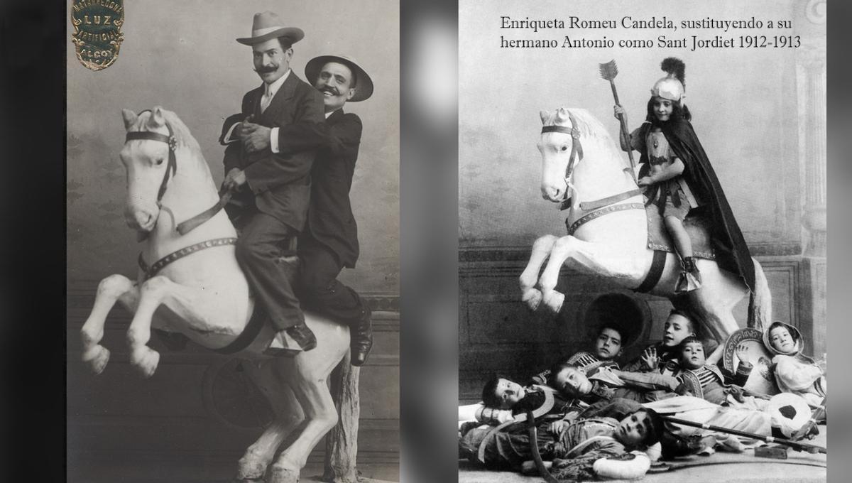 A la izquierda, foto de Matarredona con dos hombres sobre el caballo, donada por el Alferez Moro. A la derecha, el Sant Jordiet de 1912 y 1913
