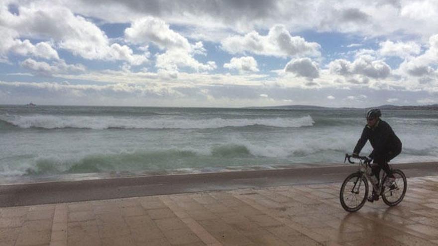 Las olas golpean el paseo del Molinar de Palma.