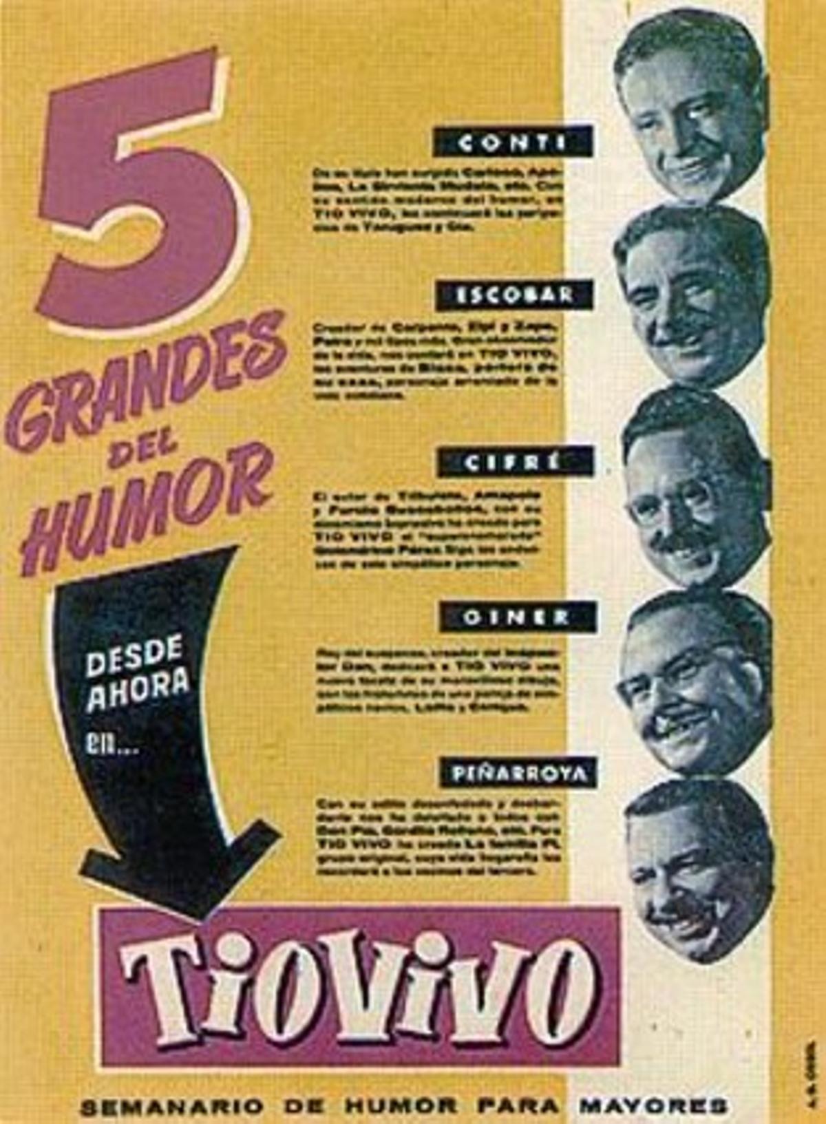 UN MÓNDE VINYETES 3Conti, Peñarroya, Escobar, i Cifré passegen per un carrer de Barcelona (esquerra) a la portada del còmic de Paco Roca (dreta), i celebren el primer número de ’Tío Vivo’ (a dalt). A l’esquerra, el personatge de Víctor Mora amb Harmonia, guionista i traductora de Bruguera. A sota, promoció de la nova revista.