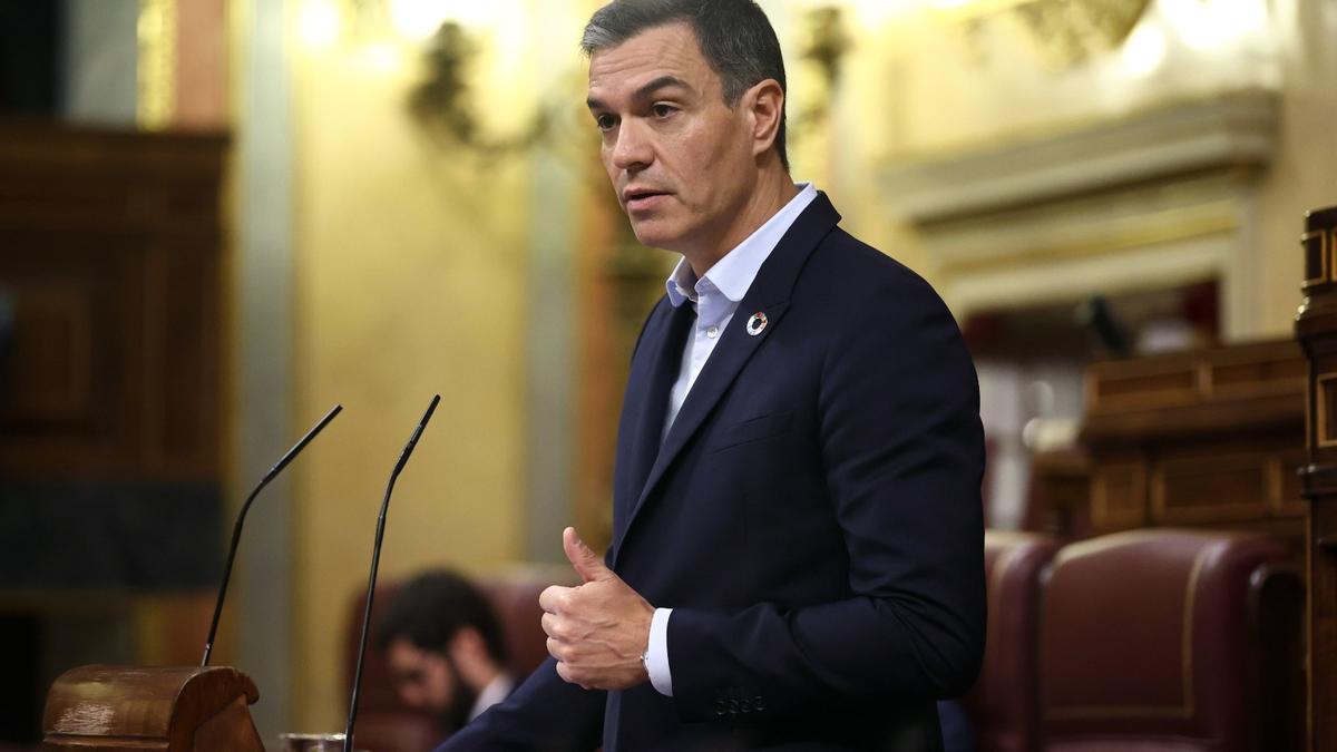 Pedro Sánchez compareciendo en el Congreso hoy