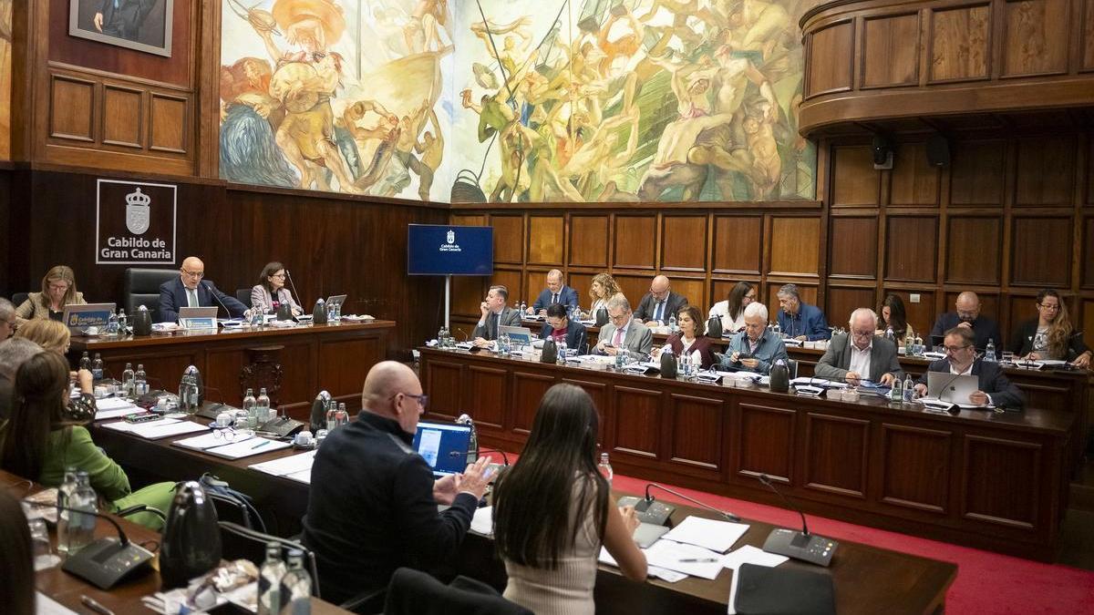 Pleno del Cabildo de Gran Canaria con el grupo de gobierno al fondo.