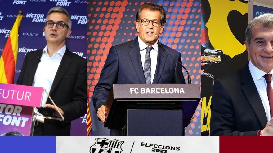 Els tres aspirants a ser president del FC Barcelona:  Víctor Font, Toni Freixa i Joan Laporta