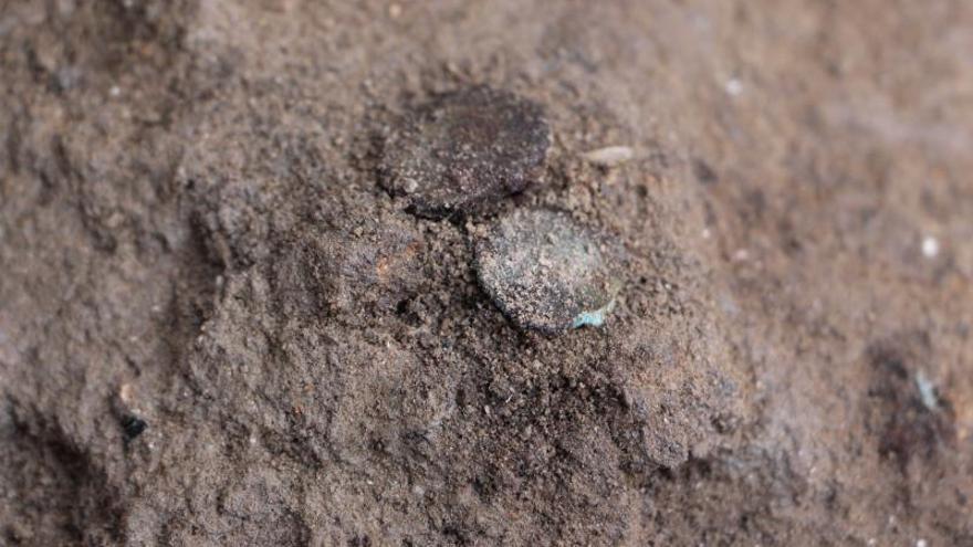 Dos de las monedas halladas en las excavaciones.   | // GEATT