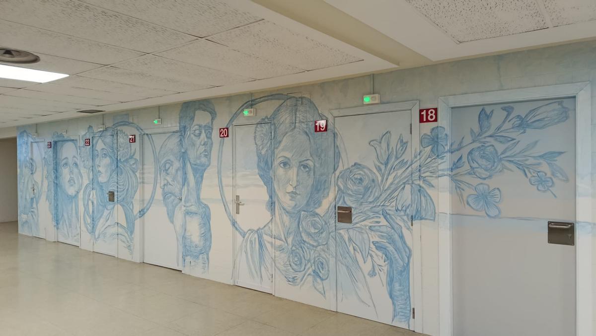 Una de las imágenes del nuevo mural de Toni Espinar en el hospital de Xàtiva.