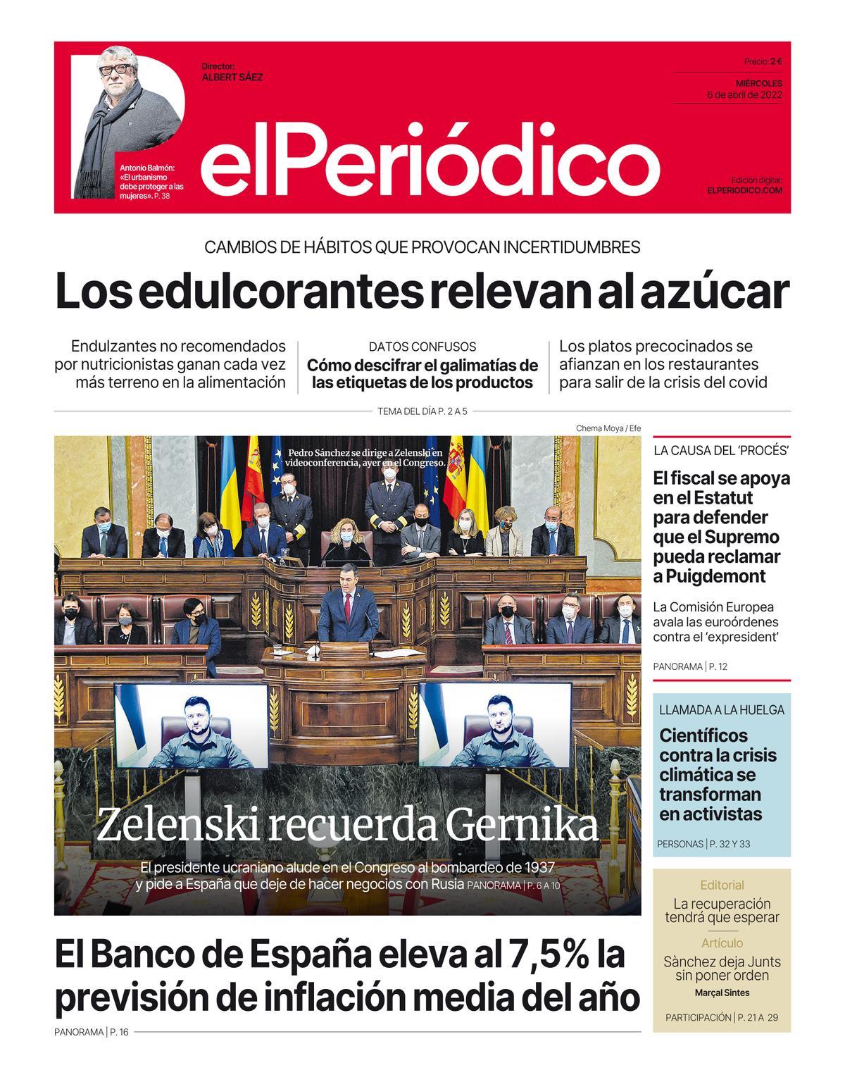 La portada d’EL PERIÓDICO del 6 d’abril del 2022