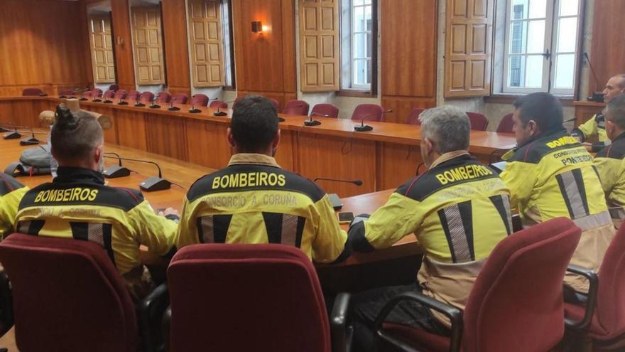 Los bomberos comarcales, ayer reunidos sin la presencia de las administraciones.   | // CEDIDA