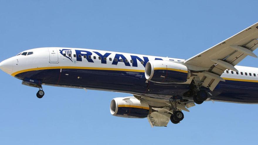 Un avión de Ryanair, aterrizando en el aeropuerto de Málaga.