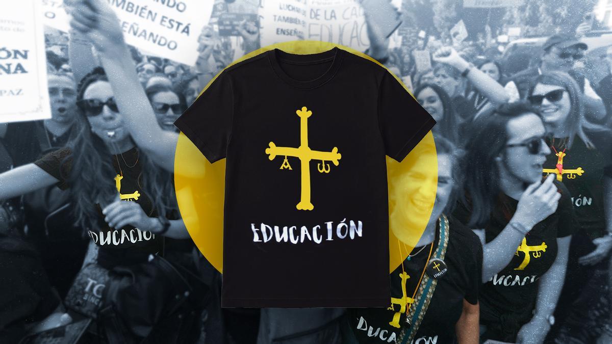 La indignación de los profes asturianos viste de negro: la historia tras la camiseta que triunfa en las protestas