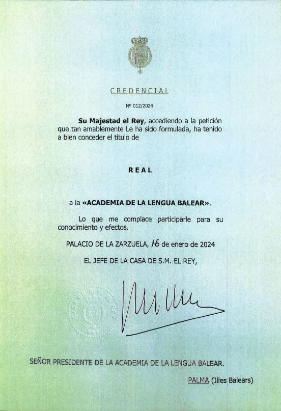 El rey Felipe VI concede el título Real a la Acadèmi de sa Llengo Baléà