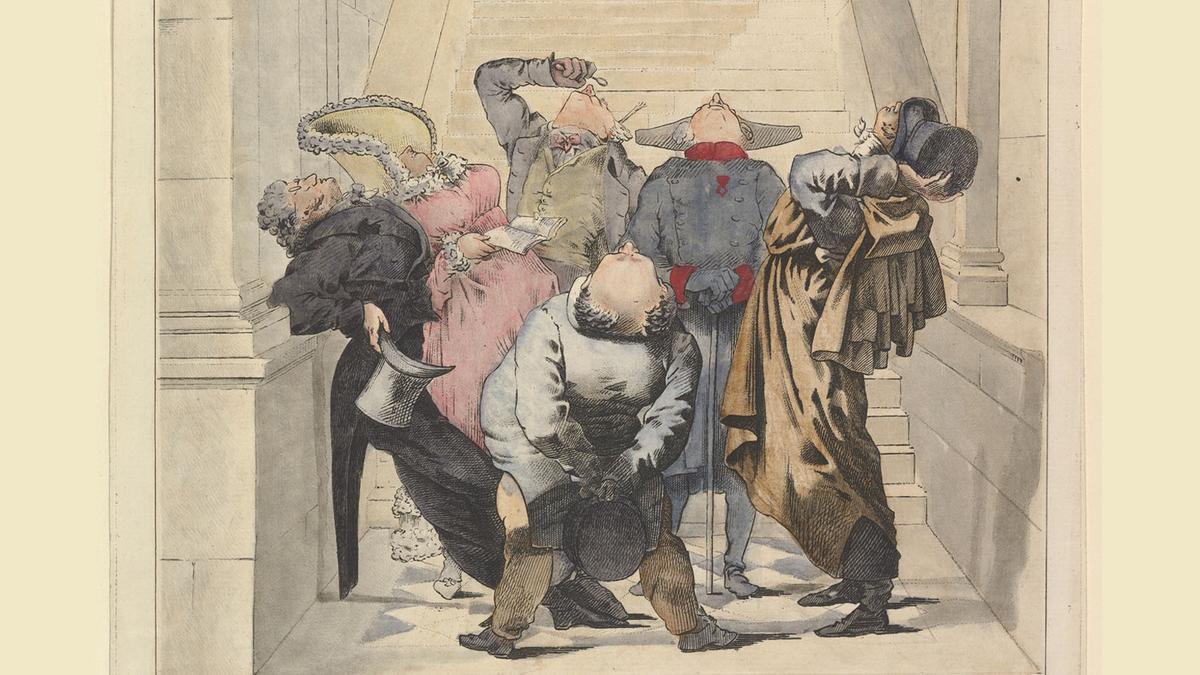 Caricatura de unos visitantes a una exposición en 1824. 