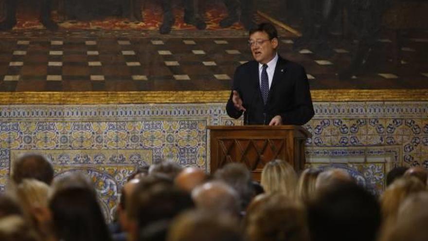 El presidente de la Generalitat, Ximo Puig, ayer durante su discurso en el Palau.