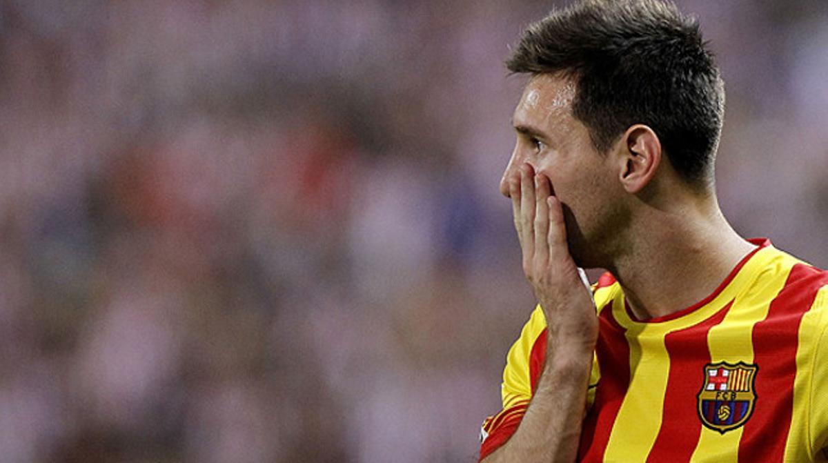 Messi, al Vicente Calcerón, durant l’anada de la Supercopa. Messi, al Vicente Calcerón, durant l’anada de la Supercopa.