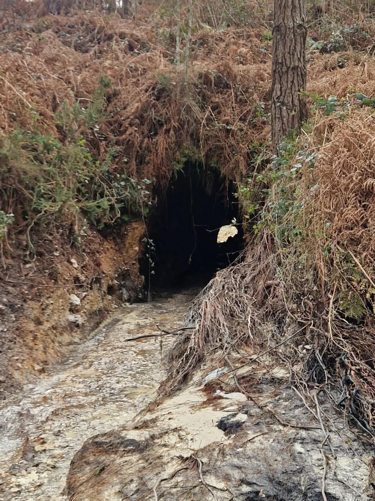 Imagen de la galería de la antigua mina de Monte Neme por la que salió el agua de la balsa.