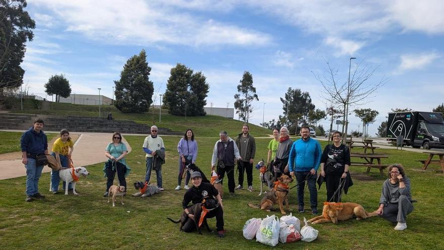 Otra lección de civismo en Milladoiro: vecinos con perros limpian la zona verde tras la fiesta de San José y el botellón