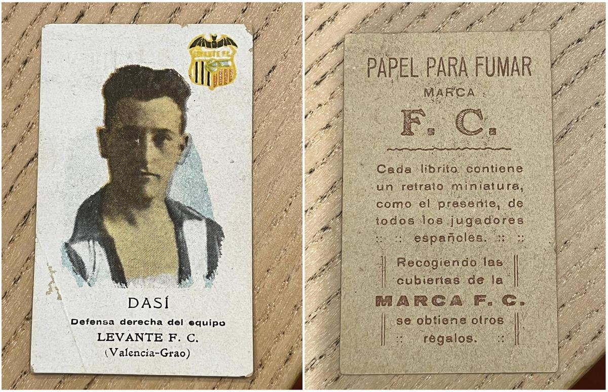 Cromo del Levante FC en una cajetilla de papel de fumar en los años 20.