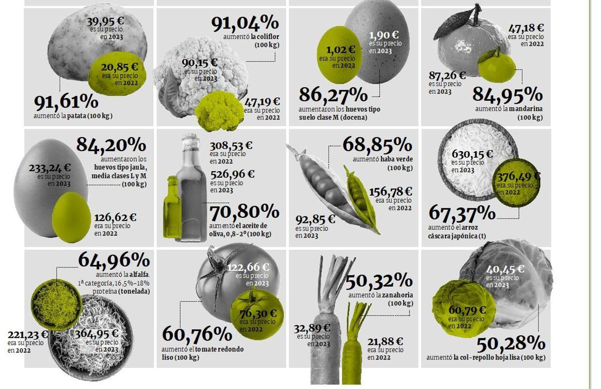 Los alimentos que más suben de precio en los últimos 12 meses.