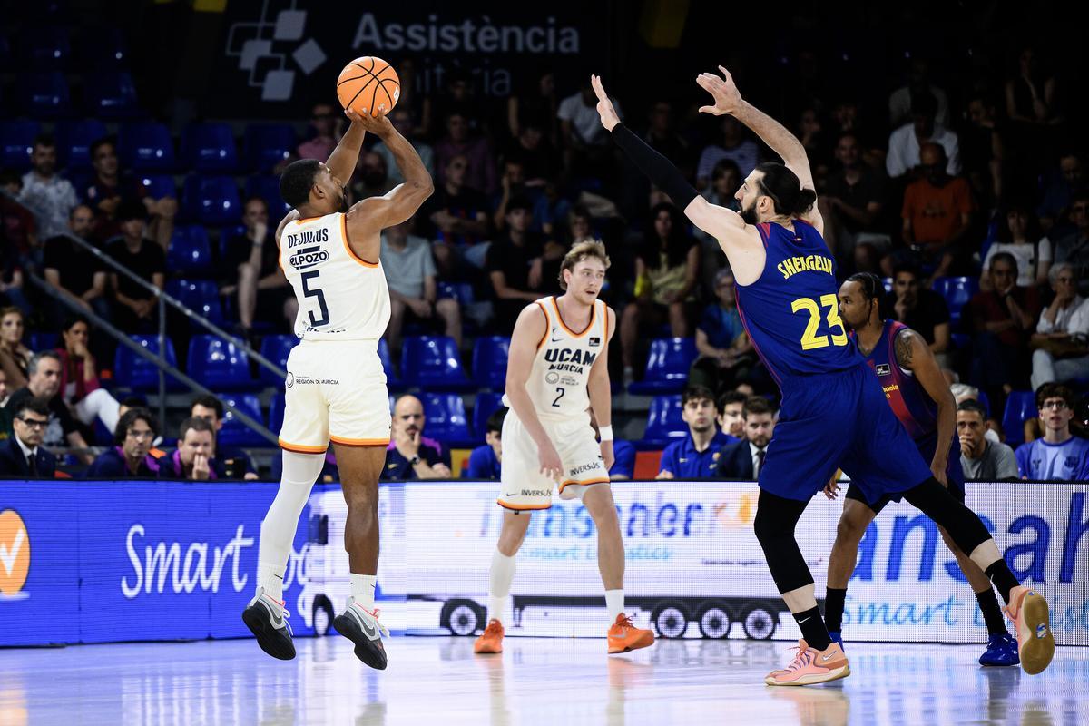 David DeJulius, del UCAM Murcia, durante un momento del segundo partido de play off ante el Barça.