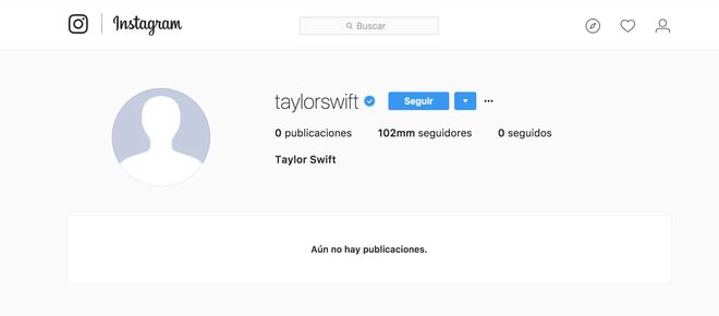 Perfil de Taylor Swift en Instagram