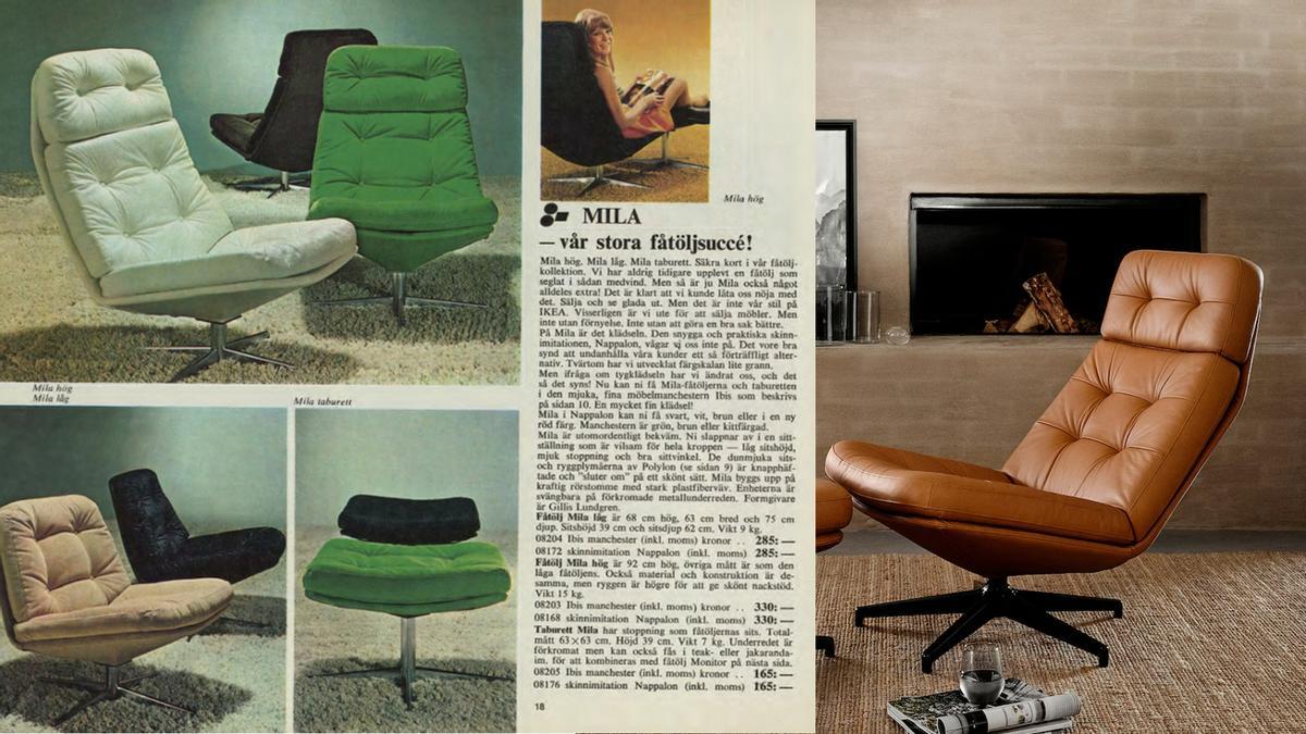 Sillón HAVBERG, en el catálogo de IKEA de 1970 y en una imagen actual de la web de la empresa. 