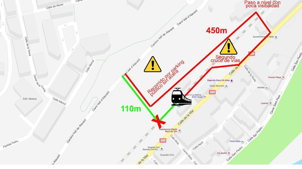 Croquis del acceso peatonal a la estación del TRAM desde el casco antiguo.