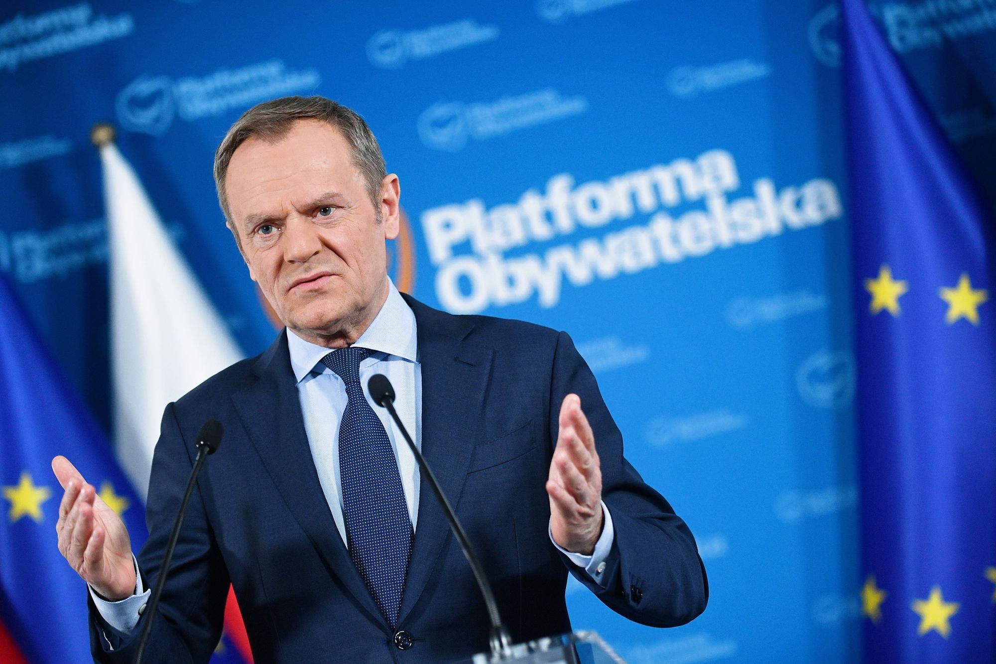 Donald Tusk, presidente del PPE, en una conferencia de prensa esta semana en Polonia.