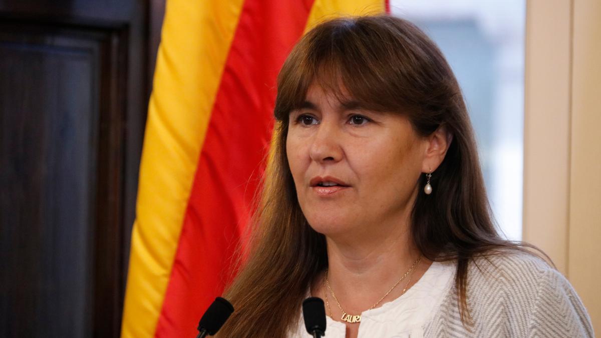 La presidenta del Parlament, Laura Borràs, durant una compareixença