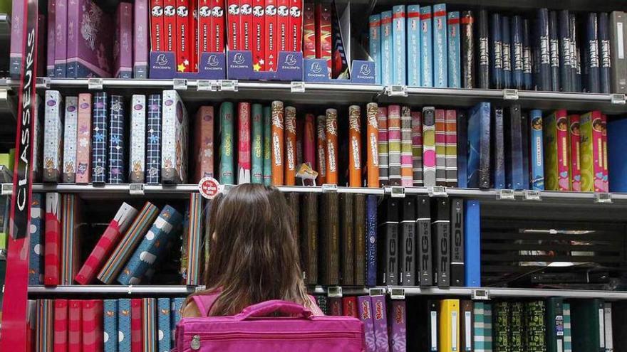 Una niña en la biblioteca del colegio.