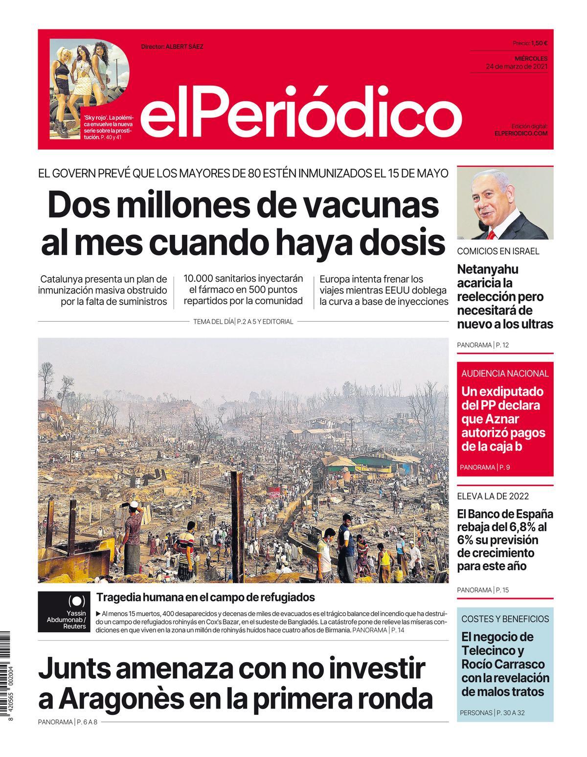 La portada d’EL PERIÓDICO del 24 de març del 2021