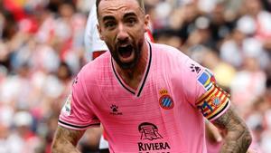 Darder celebra el gol que marcó al Rayo en Vallecas, era el 0-1 del Espanyol.