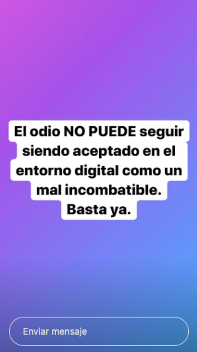 Sara Sálamo reivindica en sus stories que se acabe con el odio en Instagram