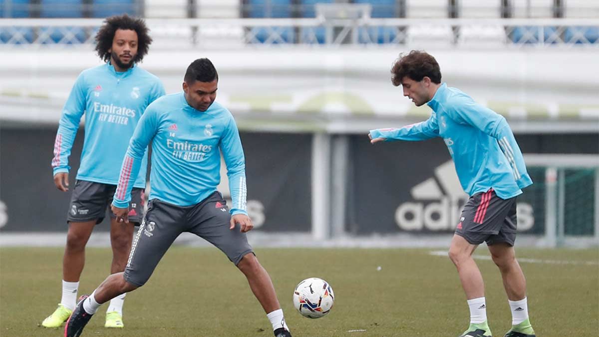 Marcelo, Casemiro y Odriozola, en el entrenamiento