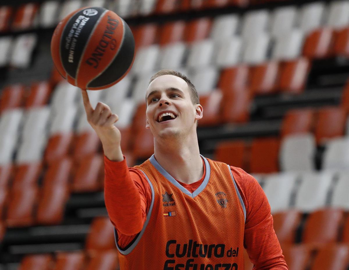 Klemen Prepelic en un entrenamiento del Valencia BC esta temporada