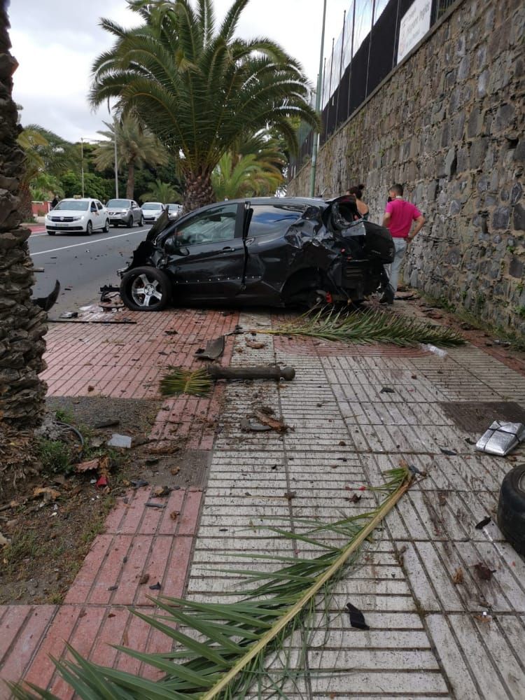 Un coche impacta contra una palmera en la capital grancanaria