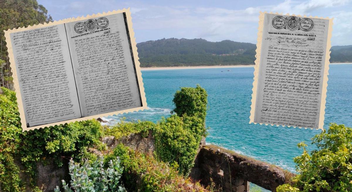 Unha vista da praia de Barra, en Donón, ao fondo.