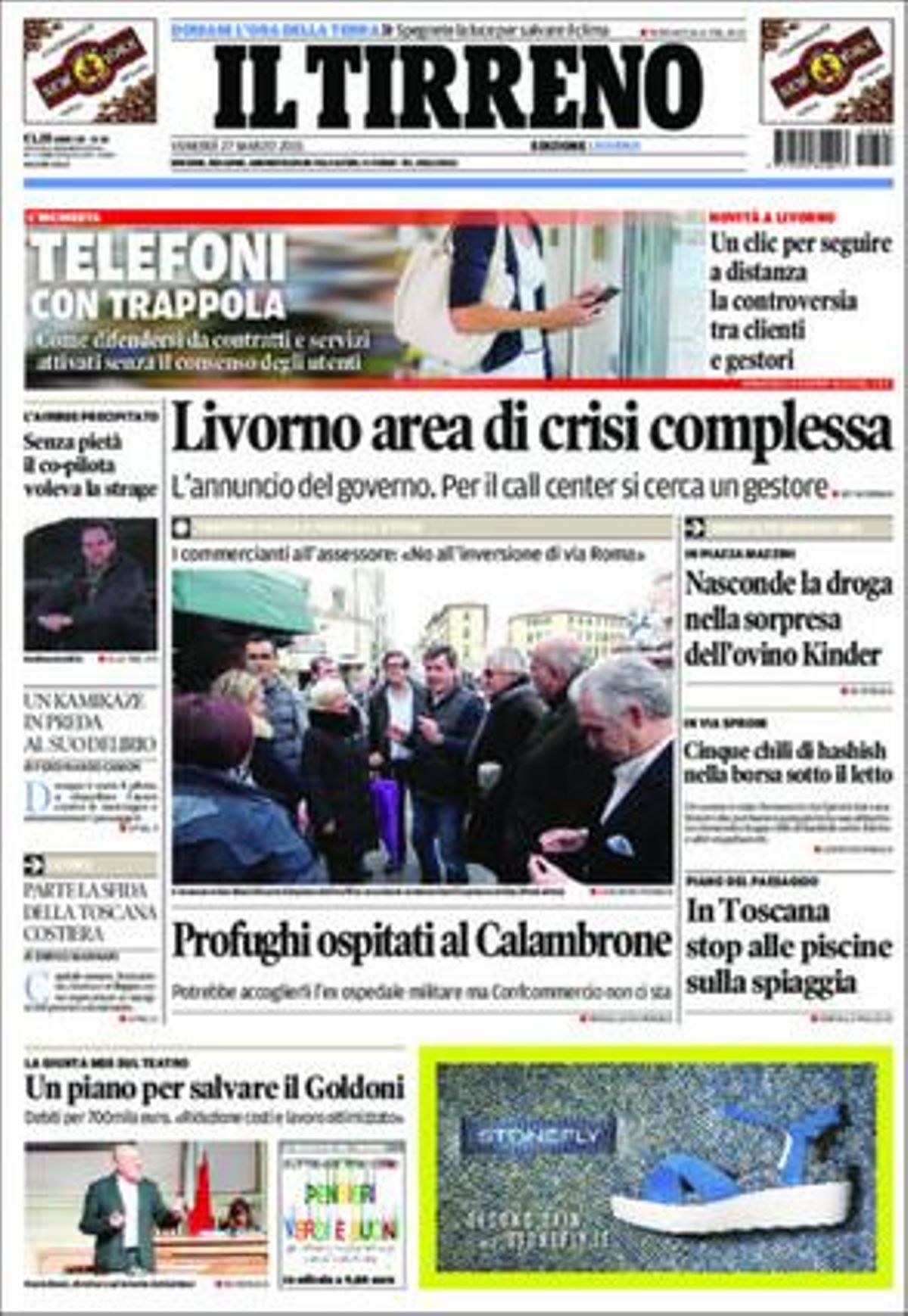 Portada del diari italià ’Il Tirreno’.