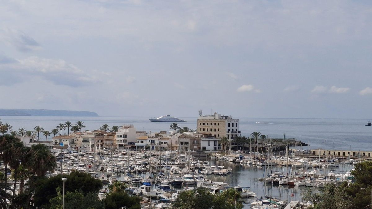 Die "Rising Sun" am Montagmorgen (7.7.) in der Bucht von Palma.