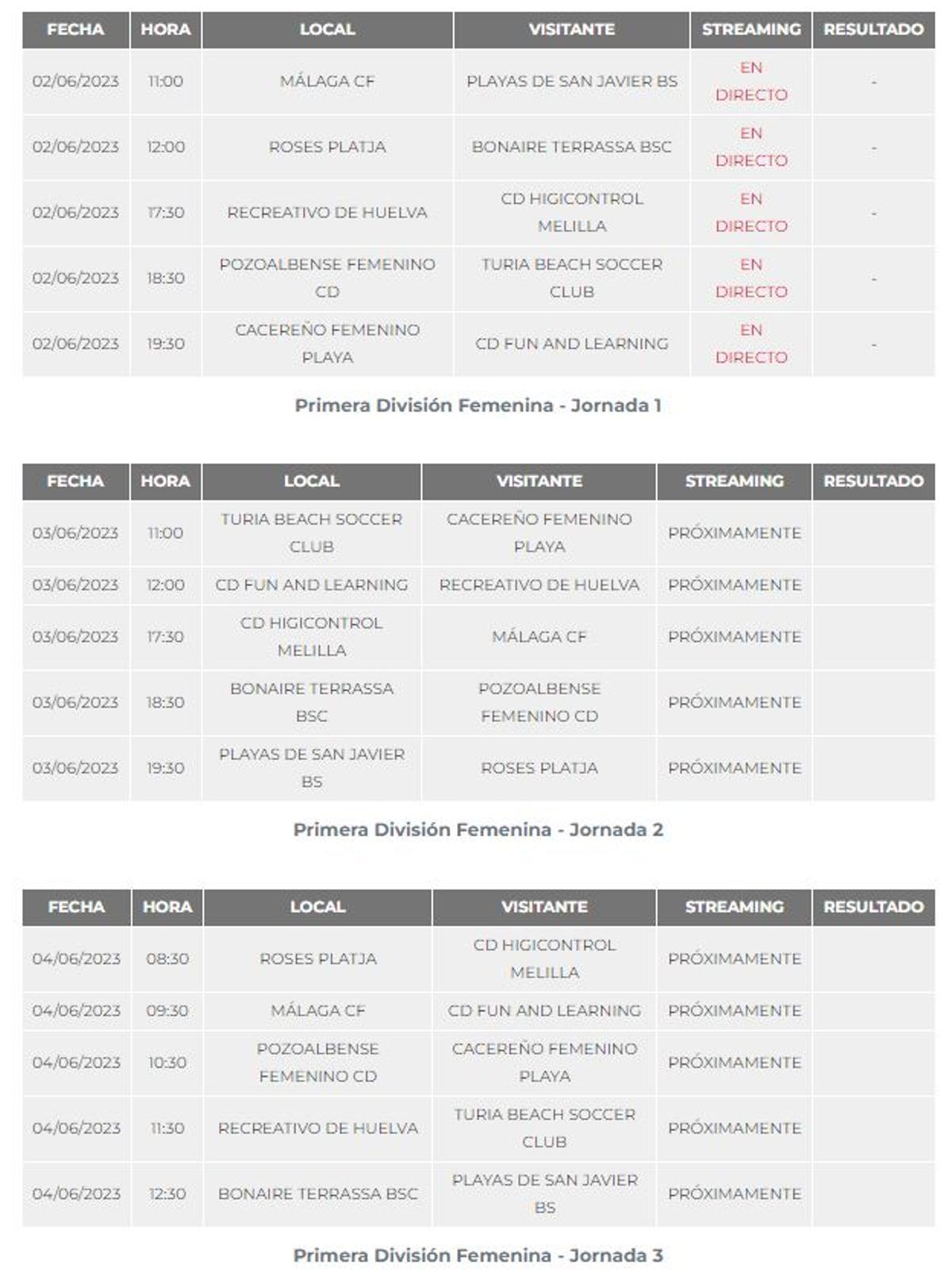 Horaris Primera Divisió Femenina