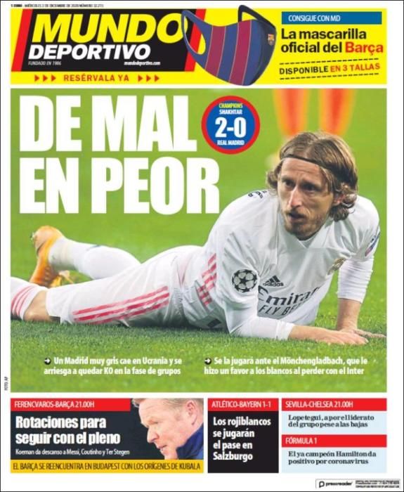 Portada MUNDO DEPORTIVO miércoles 2 diciembre 2020