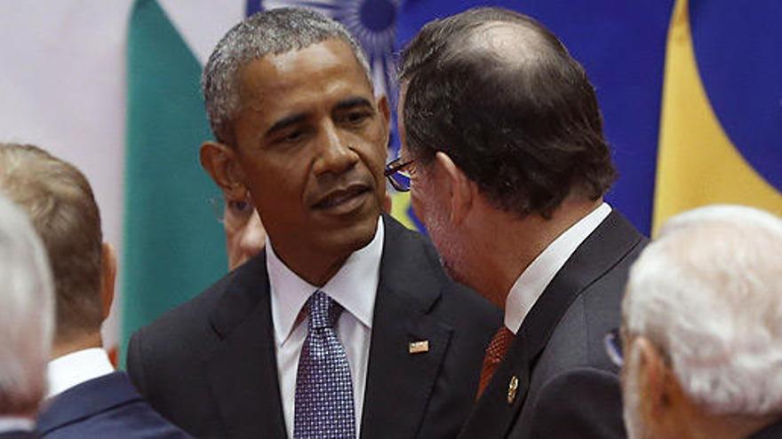 Barack Obama saluda a Mariano Rajoy en Hangzhou.