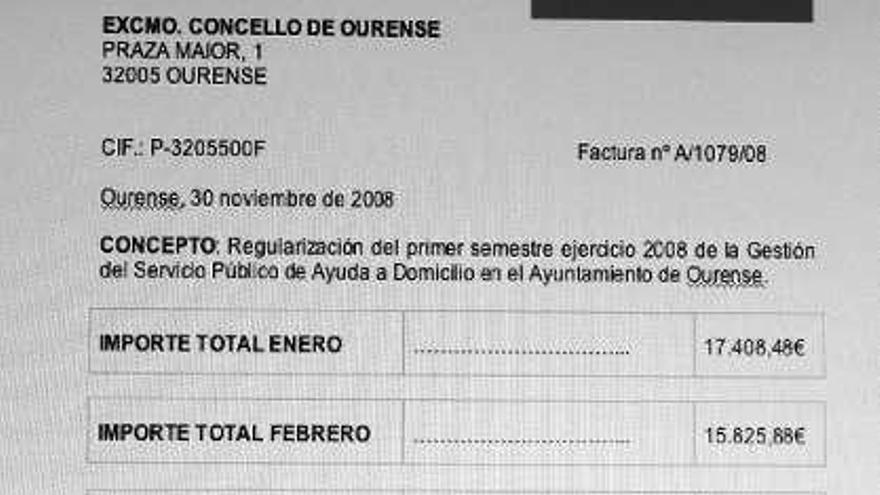 Factura de regularización del primer semestre de 2008 que el gerente envió a la concejala por correo.  // FdV