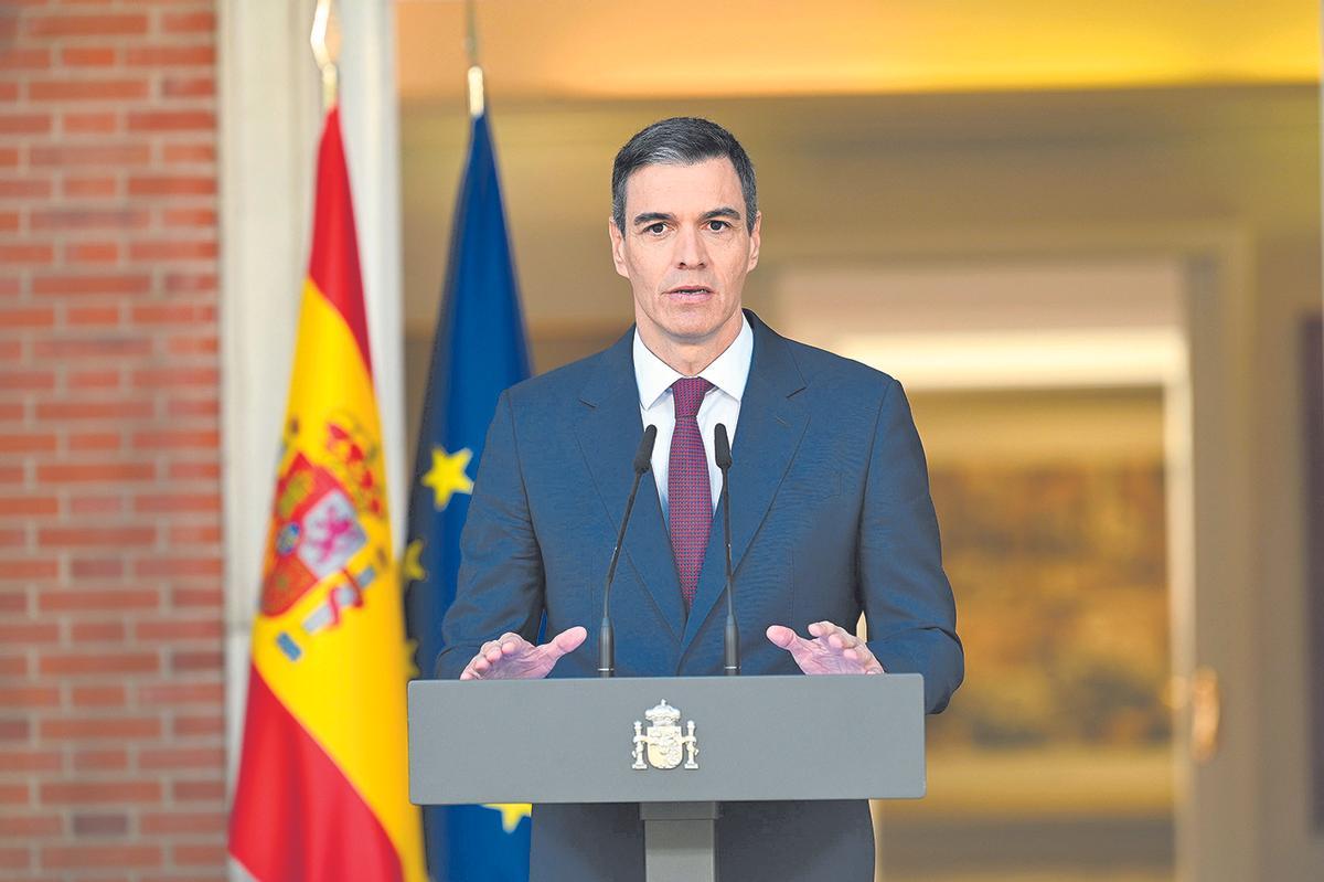 El presidente del Gobierno, Pedro Sánchez, comparece en Moncloa el lunes 29 de abril.
