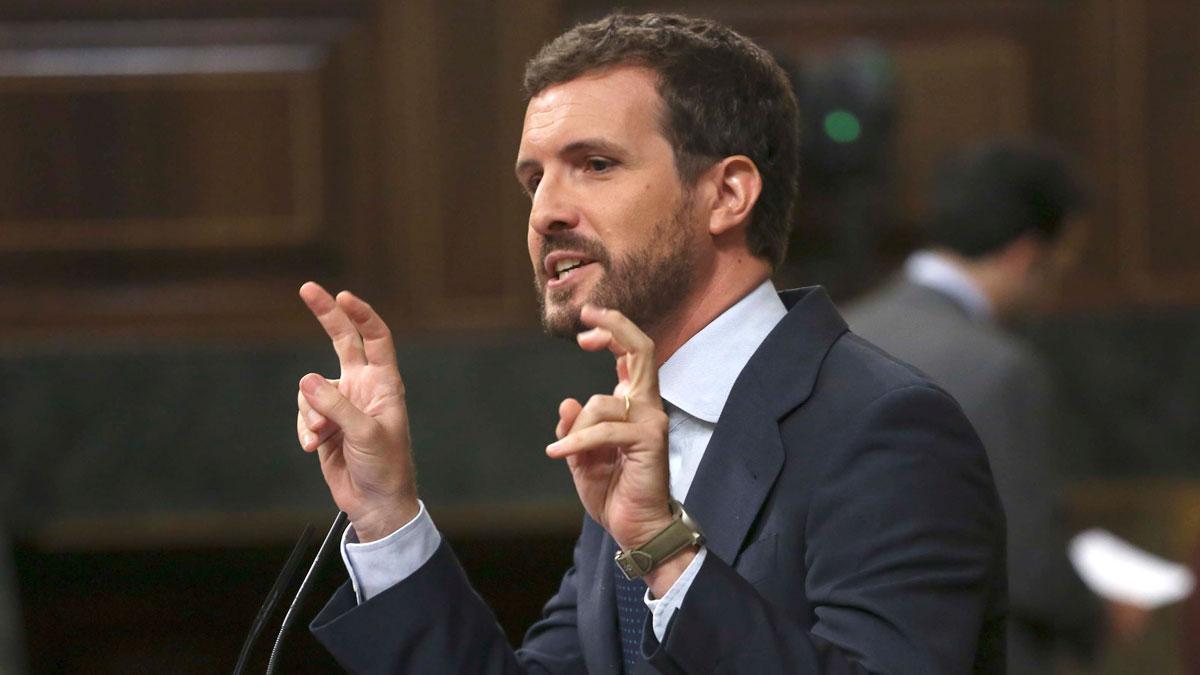 Pablo Casado, en el Congreso, esta mañana.