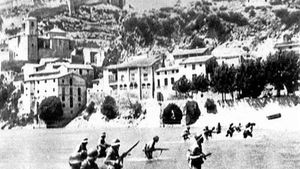 Imatge històrica de la batalla de l’Ebre, durant la guerra civil espanyola.