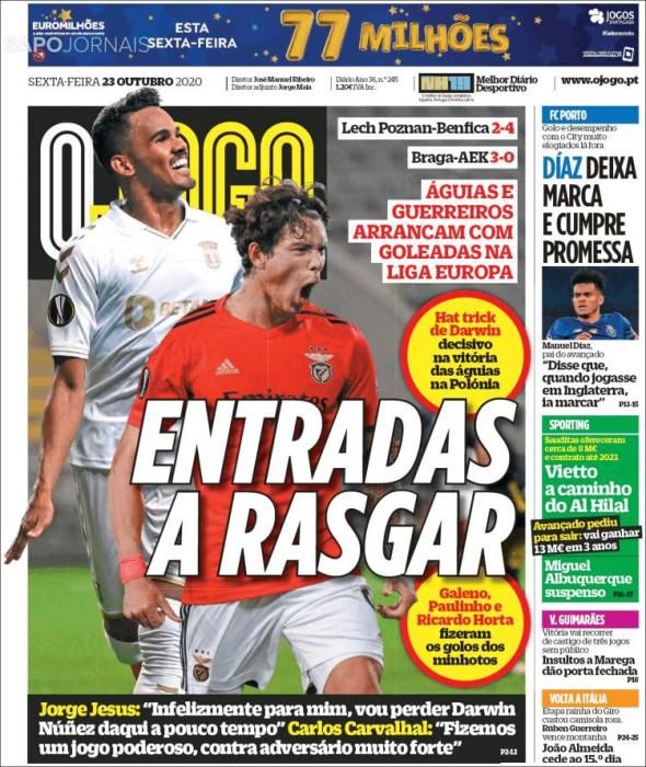 Portada O JOGO viernes 23 octubre 2020