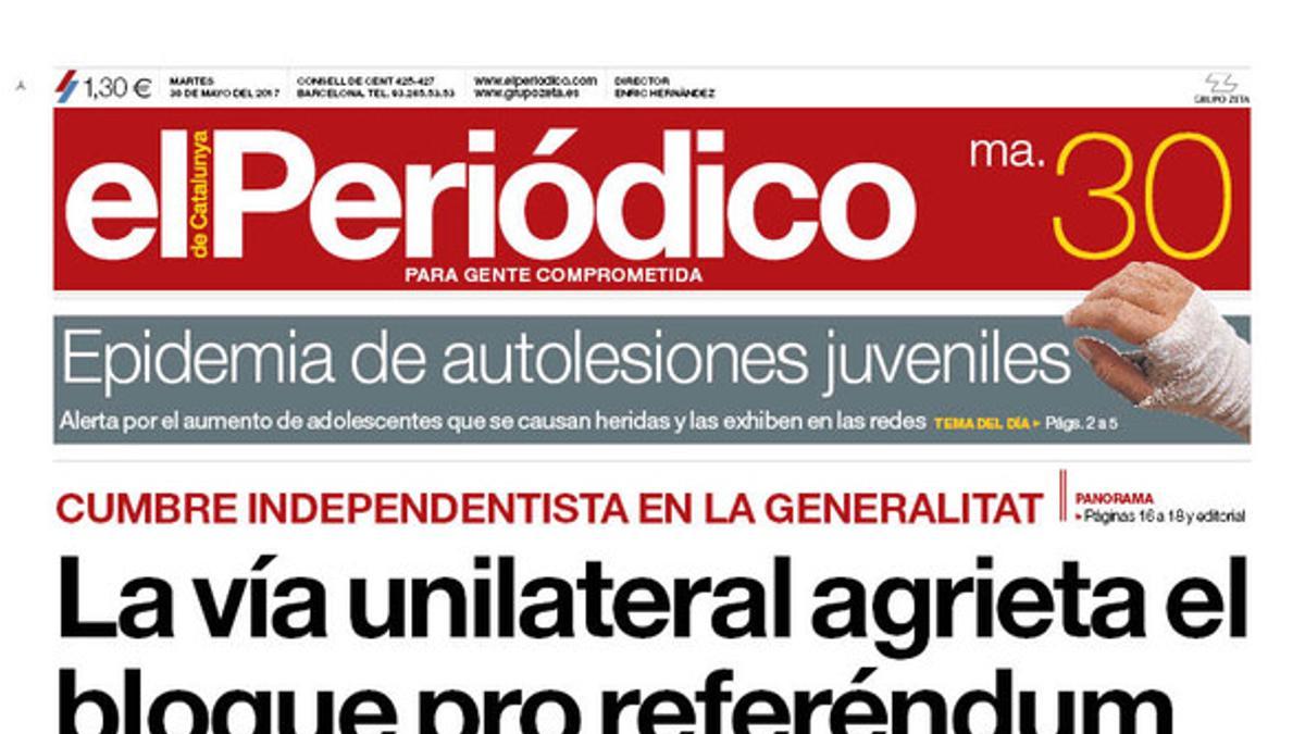 La portada de EL PERIÓDICO del martes, 30 de mayo del 2017.